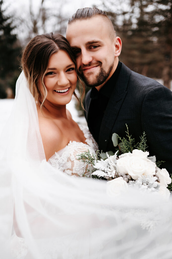 wedding photography, couple smiling in wedding attire
